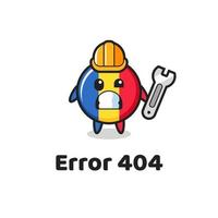 erreur 404 avec la mascotte mignonne d'insigne de drapeau de la roumanie vecteur