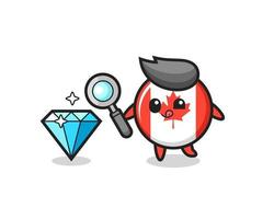 la mascotte de l'insigne du drapeau canadien vérifie l'authenticité d'un diamant vecteur
