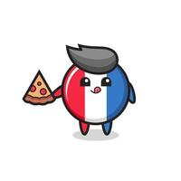 dessin animé mignon d'insigne de drapeau de france mangeant de la pizza vecteur