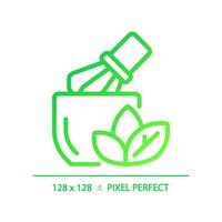 2d pixel parfait pente à base de plantes icône, isolé vecteur, mince ligne vert illustration représentant allergène gratuit. vecteur