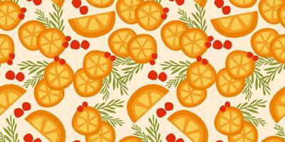 sans couture modèle avec des oranges, baies et Romarin. nourriture Couleur art imprimer. moderne conception pour emballage papier, couvertures, cartes, tissus, intérieur articles et autre utilisateurs. vecteur plat style illustration.