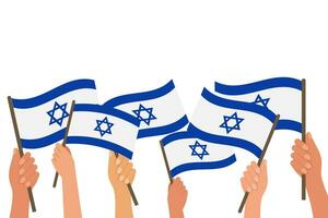 beaucoup mains avec israélien drapeaux. Israël indépendance journée. illustration, vecteur