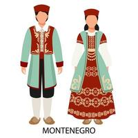 une homme et une femme dans monténégrin populaire déguisements. une couple de Monténégrins. culture et traditions de Monténégro. illustration, vecteur