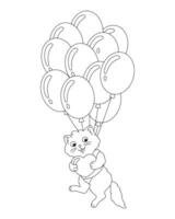 le chat est en volant dans des ballons. coloration livre page pour enfants. dessin animé style personnage. vecteur illustration isolé sur blanc Contexte.
