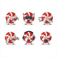 rouge bonbons dessin animé personnage sont en jouant Jeux avec divers mignonne émoticônes vecteur