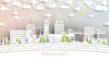 Newport Pays de Galles. hiver ville horizon dans papier Couper style avec flocons de neige, lune et néon guirlande. Noël, Nouveau année concept. Newport Royaume-Uni paysage urbain avec Repères. vecteur