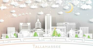 Tallahassee Floride. hiver ville horizon dans papier Couper style avec flocons de neige, lune et néon guirlande. Noël, Nouveau année concept. Père Noël claus. Tallahassee Etats-Unis paysage urbain avec Repères. vecteur