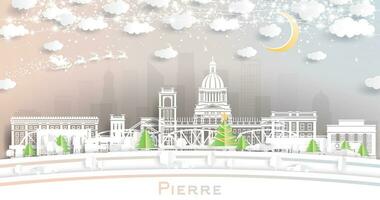 pierre Sud Dakota. hiver ville horizon dans papier Couper style avec flocons de neige, lune et néon guirlande. Noël, Nouveau année concept. Père Noël claus. pierre Etats-Unis paysage urbain avec Repères. vecteur