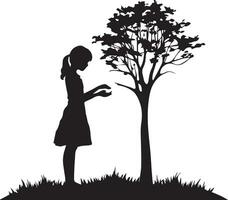 fille plantation une arbre vecteur silhouette 2