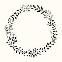 botanique monochrome Cadre avec feuilles et baies pour faire-part, affiches et mariage. vecteur floral couronne