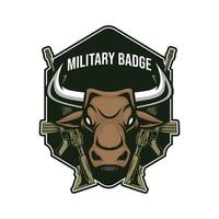 militaire badge avec taureau mascotte conception vecteur
