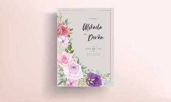 beaux dessins d'invitation de mariage avec de beaux ornements de fleurs vecteur