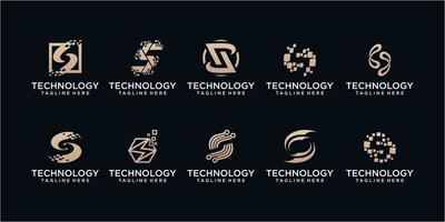 ensemble de conception de logo de point de lettre s de technologie. vecteur