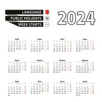 calendrier 2024 dans turc langue, la semaine départs sur lundi. vecteur