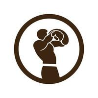 logo de homme icône vecteur silhouette isolé conception dans cercle carrossier, Gym concept marron logo