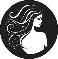 élégant lignes noir femelle visage dans logo intrigant simplicité vecteur icône de femelles essence dans monochrome