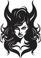 sensuel séduire noir logo avec tentant démon foncé tentatrice dévoilé énigmatique démon logo vecteur