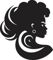 subtil charme noir logo avec femelles visage dans monochrome sculpté beauté noir femelle visage emblème dans monochrome vecteur