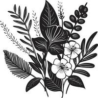 élégant oasis botanique tropical floral logo iconique paradis déchaîné noir emblème conception vecteur