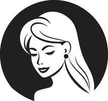 subtil charme noir logo avec femelles visage dans monochrome sculpté beauté noir femelle visage emblème dans monochrome vecteur