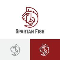 symbole du logo monoline de poisson soldat spartiate courageux vecteur