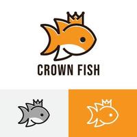 joli petit symbole du logo de la ligne de poisson couronne vecteur