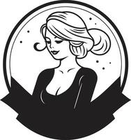 éternel beauté logo avec femelle visage icône dans noir monochrome responsabilisation par sérénité noir femelle visage emblème dans monochrome vecteur