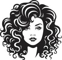 encre noir serrures une cheveux emblème de la grâce déesse de boucles un iconique frisé aux cheveux icône vecteur
