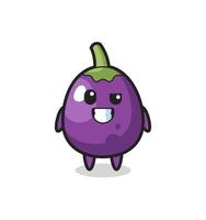 Adorable mascotte d'aubergine avec un visage optimiste vecteur