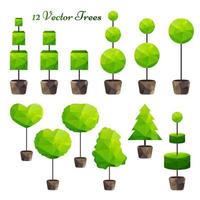 ensemble de vecteurs de 12 arbres polygonaux verts vecteur