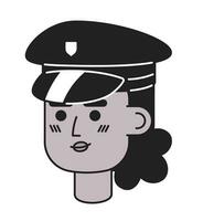 africain américain police officier femme noir et blanc 2d vecteur avatar illustration. souriant noir femme policier contour dessin animé personnage visage isolé. flic femelle plat utilisateur profil image, portrait