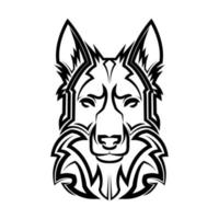 dessin au trait noir et blanc de la tête de chien de berger allemand. vecteur
