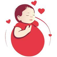 nouveau née bébé fille proche yeux en train de dormir l'amour rouge cœur plat illustré vecteur