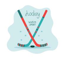 le hockey des bâtons et le hockey palet. hiver sport, hiver saison. des sports équipement. neige, flocons de neige. actif en bonne santé mode de vie. caractères vecteur