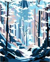 vecteur abstrait illustration de neigeux forêt, neige forêt, neigeux forêt, luxuriant hiver forêt paysage, vecteur, plat modèle, pour bannière, affiche, neigeux paysage