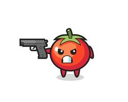 le personnage mignon de tomates avec un pistolet vecteur