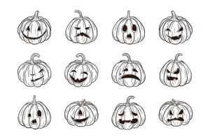 citrouilles effrayantes d'halloween avec collection de visages vecteur