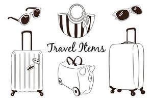 collection de bagages de voyage dessinés à la main