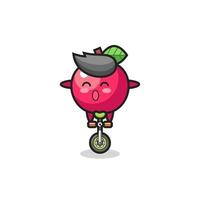 le personnage mignon de pomme fait du vélo de cirque vecteur