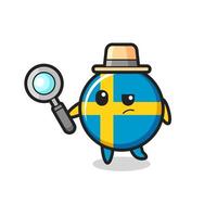 le personnage de détective insigne du drapeau suédois analyse une affaire vecteur