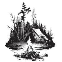 feu dans le forêt main tiré esquisser la nature vecteur illustration camping