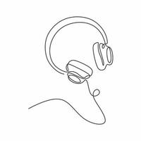 thème de musique de casque de dessin au trait continu vecteur