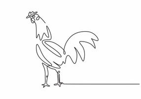 dessin au trait continu de la ferme d'animaux de poulet coq. vecteur