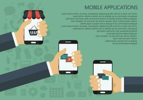 mobile applications concept. mains avec Téléphone (s. plat vecteur illustration.
