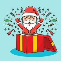 dessin animé illustration de Père Noël donnant une surprise en dehors de une cadeau boîte marrant mignonne vecteur