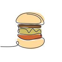 dessin au trait continu du minimalisme de la nourriture hamburger vecteur