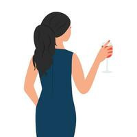 beauté femme en portant verre de rouge du vin. retour voir. vecteur illustration isolé sur blanc Contexte