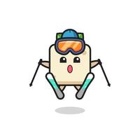 personnage mascotte de tofu en tant que joueur de ski vecteur