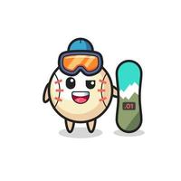 illustration du personnage de baseball avec style snowboard vecteur