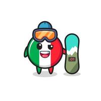 illustration du caractère du drapeau italien avec style snowboard vecteur